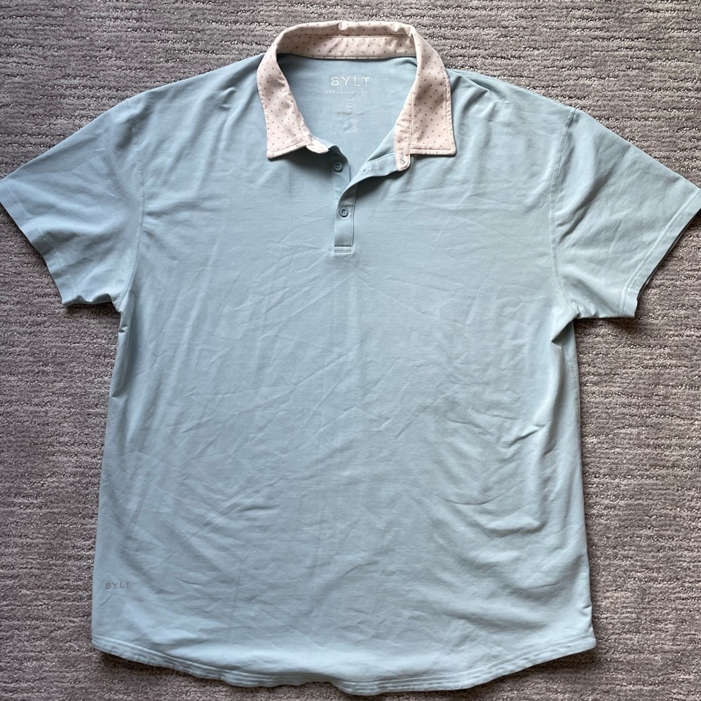 BYLT Drop Cut Lux Polo Blue Polka Dot Golf Performance